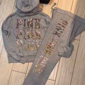 PINK Victoria's Secret Gray Hoodie and Joggers Set